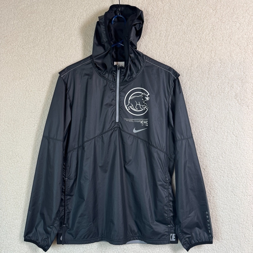 Nike Men's S Black Chicago Cubs MLB Night Game Performance Half Zip Windbreaker - Picture 2 of 8